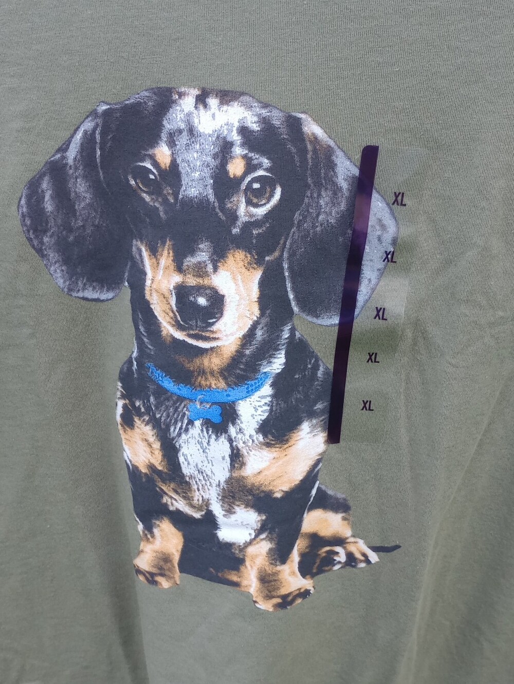 Zoe + Liv Olive Tee with Dachshund  Graphic XL